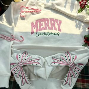 Coquette Pink Gilter Merry Christmas Side Bow Embroidered Sweatshirt Coqueete Christmas Embroidered Hoodie 0 512x512 3.jpg