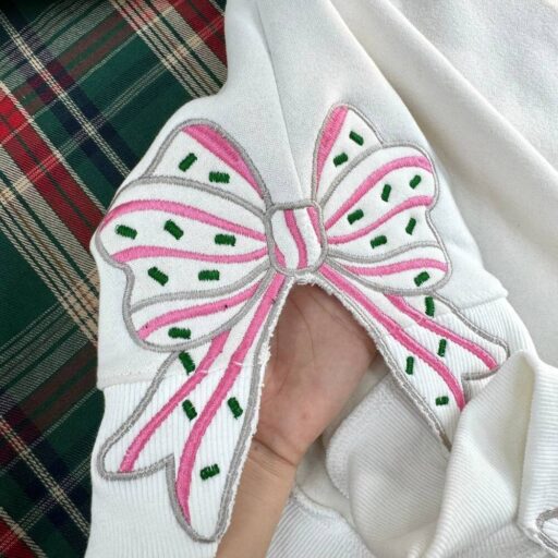 Coquette Pink Gilter Merry Christmas Side Bow Embroidered Sweatshirt Coqueete Christmas Embroidered Hoodie 1 512x512 3.jpg