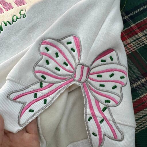 Coquette Pink Gilter Merry Christmas Side Bow Embroidered Sweatshirt Coqueete Christmas Embroidered Hoodie 2 512x512 3.jpg