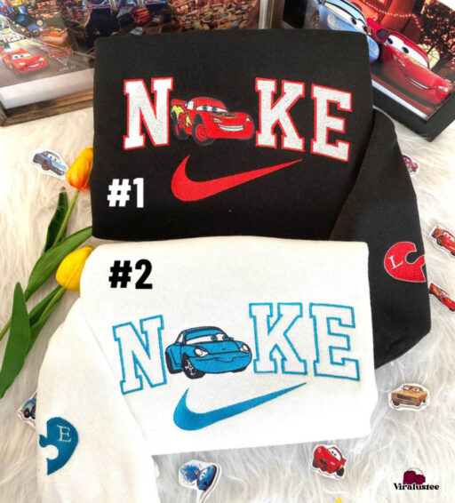 Cute Lightning McQueen And Sally Nike Embroidered Sweatshirts Nike Embroidery Matching Couple 0 512x566 1.jpg